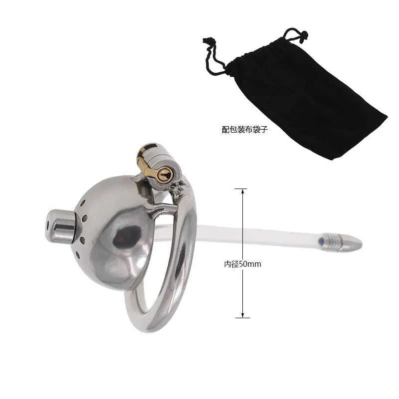 Male Stainless Steel Chastity Device Chastity Belt CB Lock Catheter Penis Ring Cock Cage Alternative Bondage Gay Erotic Sex Toys