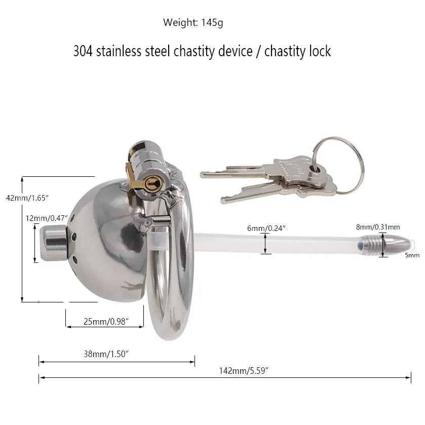 Male Stainless Steel Chastity Device Chastity Belt CB Lock Catheter Penis Ring Cock Cage Alternative Bondage Gay Erotic Sex Toys