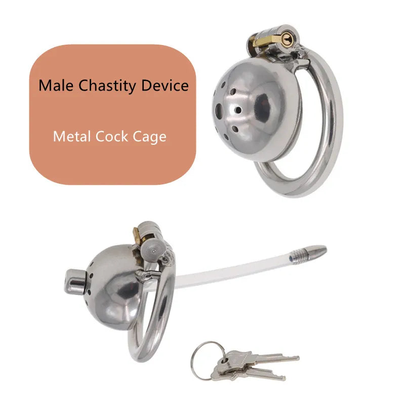 Male Stainless Steel Chastity Device Chastity Belt CB Lock Catheter Penis Ring Cock Cage Alternative Bondage Gay Erotic Sex Toys