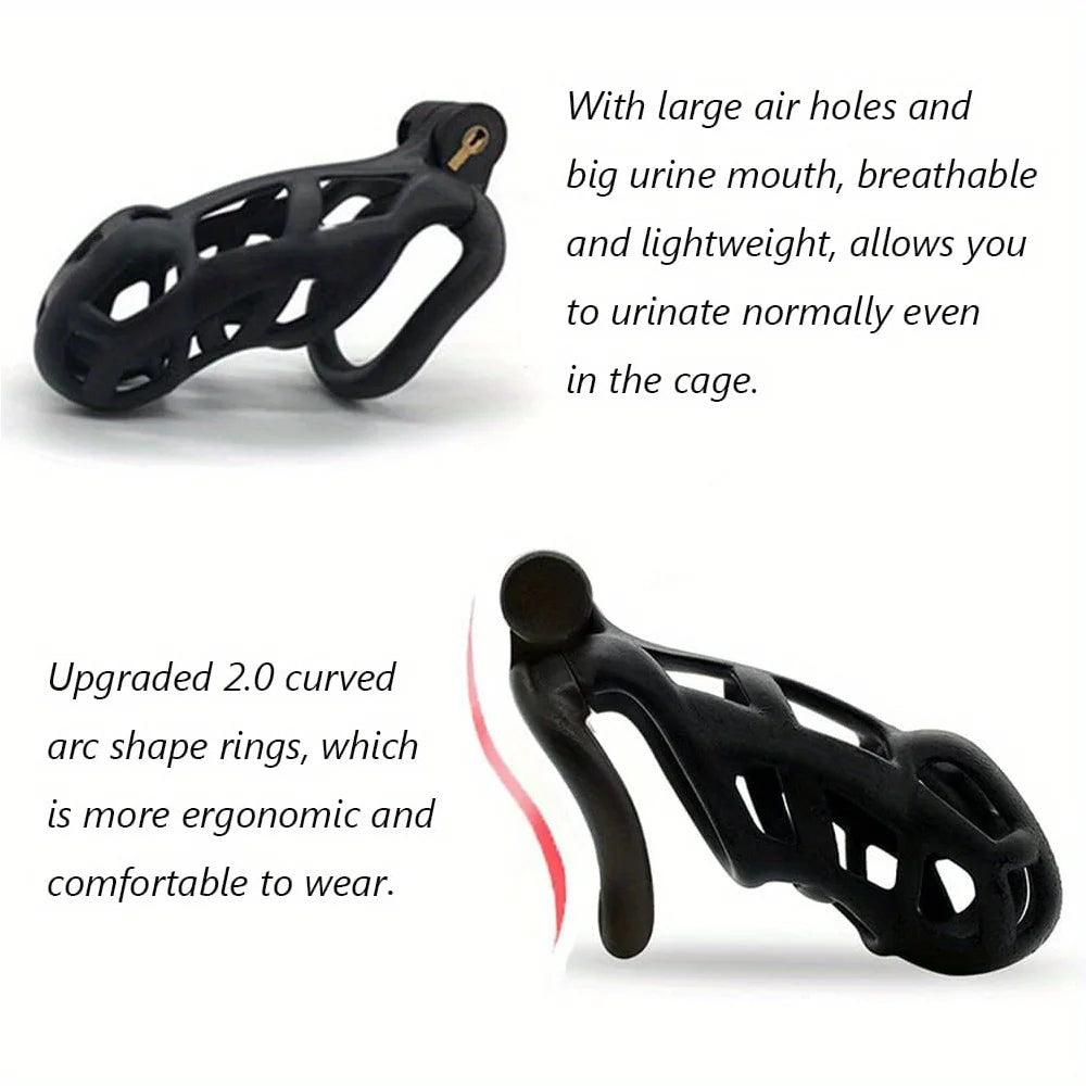 New Color Male Penis Lock Chastity Cage with Lock and 4 Rings Resin Virginity for Men Couple Breathable Cock Ring Penis Restrain